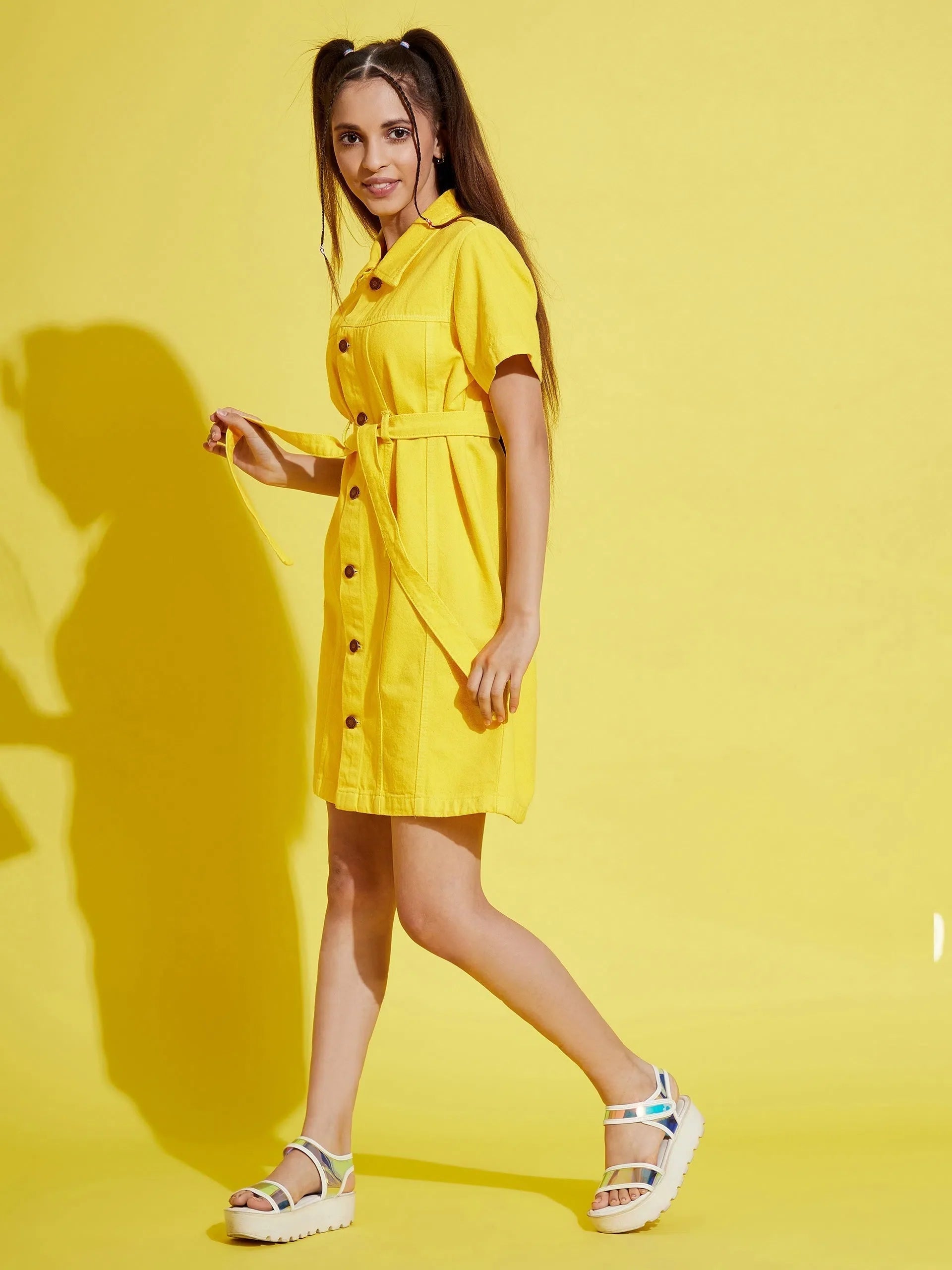 Yellow Denim Shirt Dress for Girls | Kids Dresses Collection