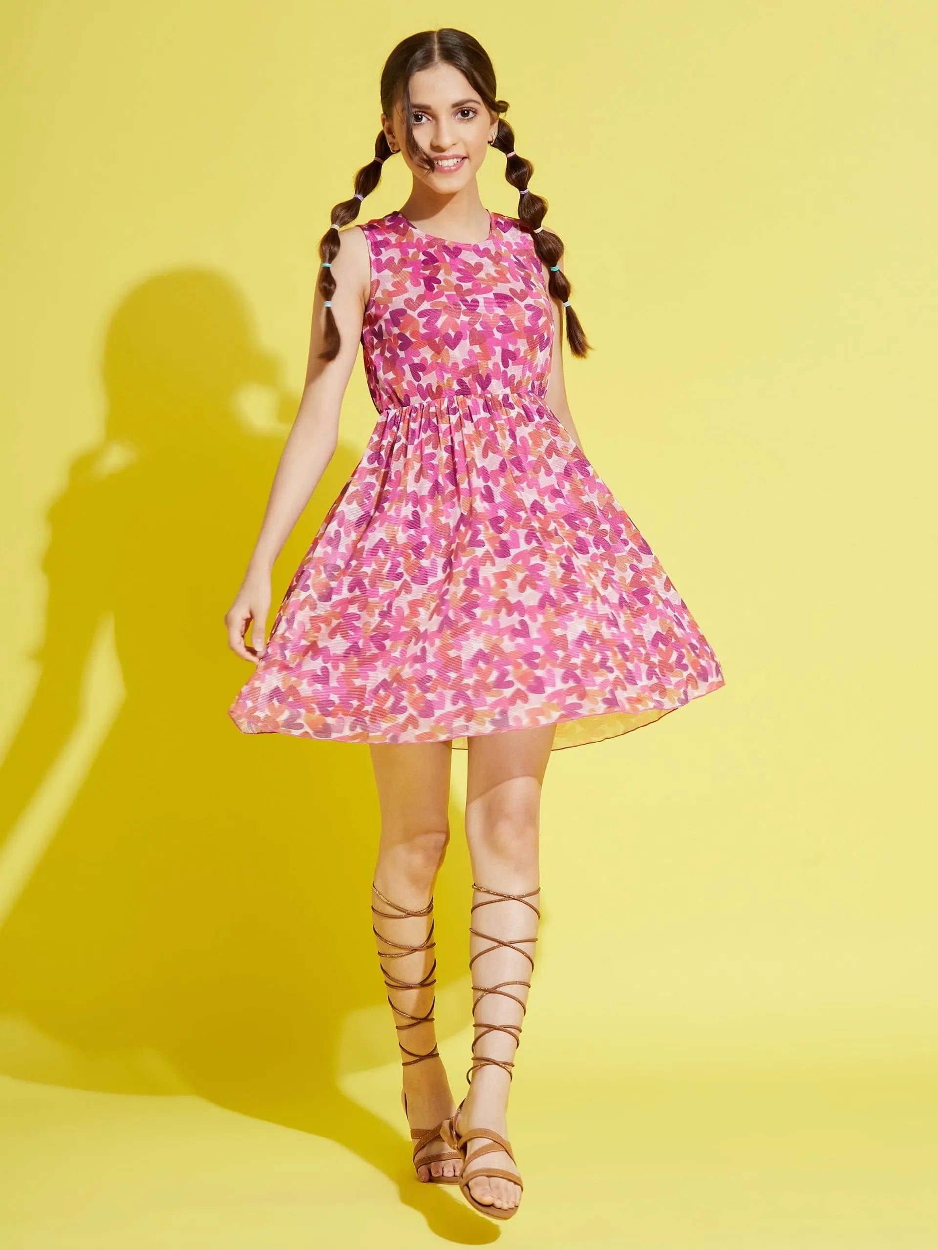 Girls Pink Heart Mesh Dress | Kids Party Dress