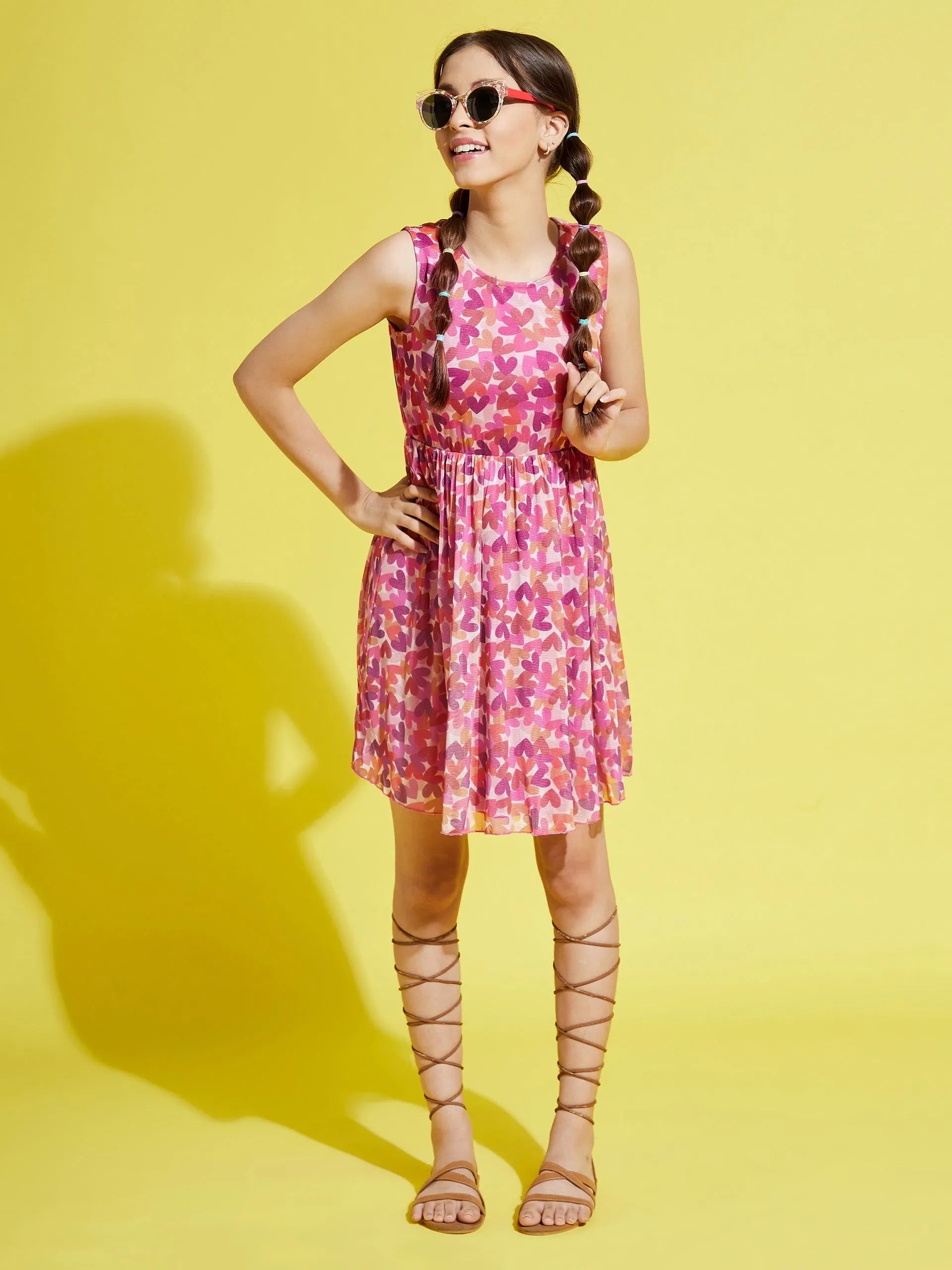 Girls Pink Heart Mesh Dress | Kids Party Dress