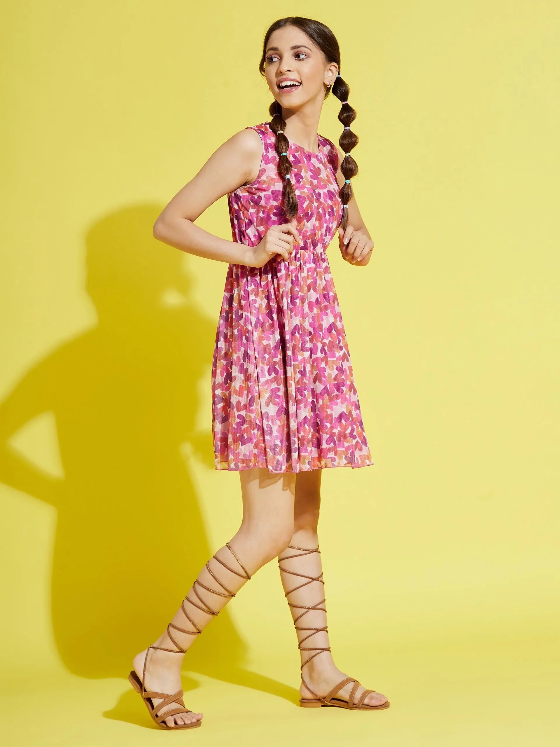 Girls Pink Heart Mesh Dress | Kids Party Dress