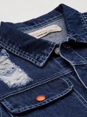 Girls Blue Front Button Denim Shirt Dress-NVDRSS10841-8