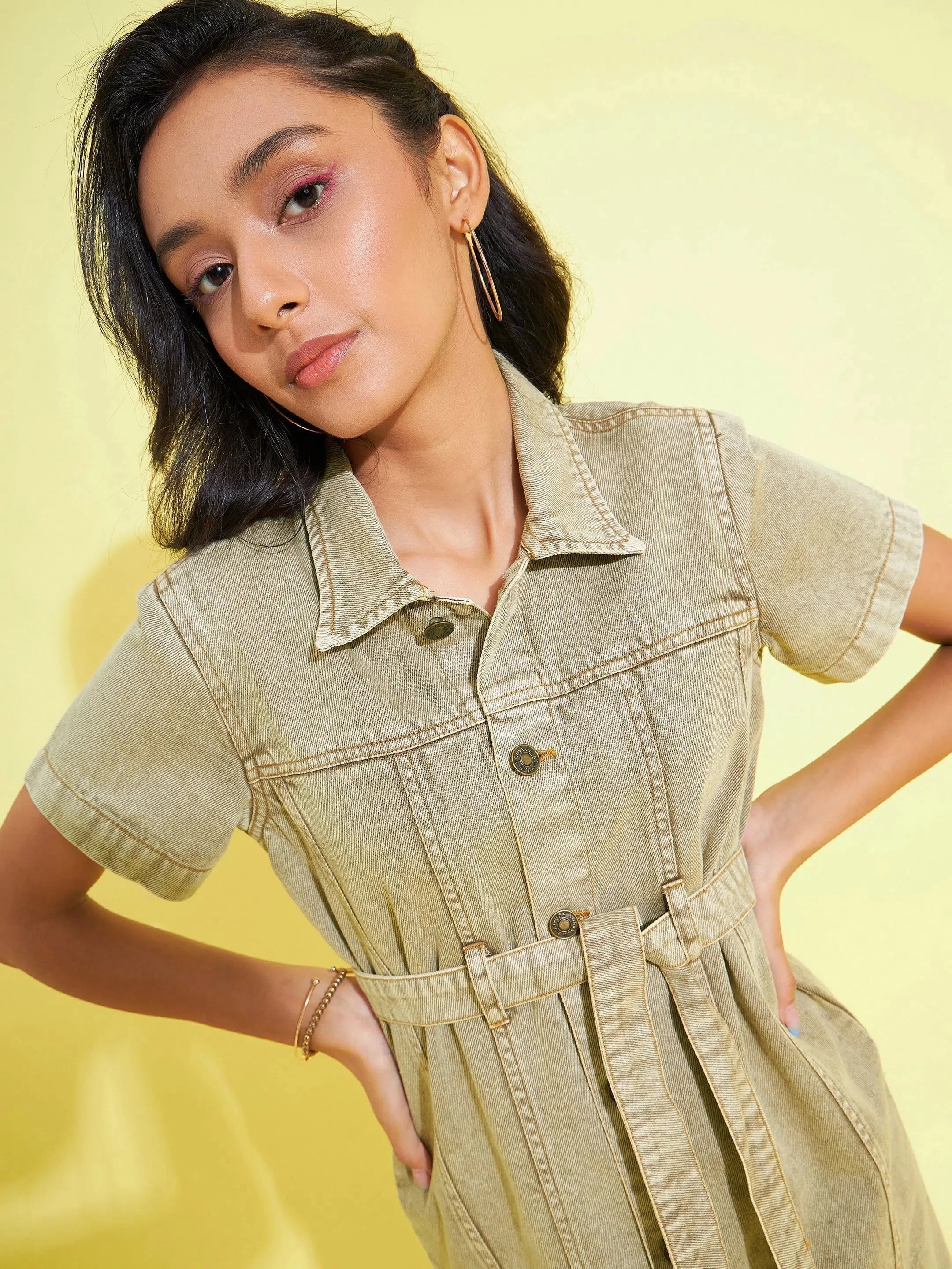 Girls Brown Denim Shirt Dress | Kids Clothing