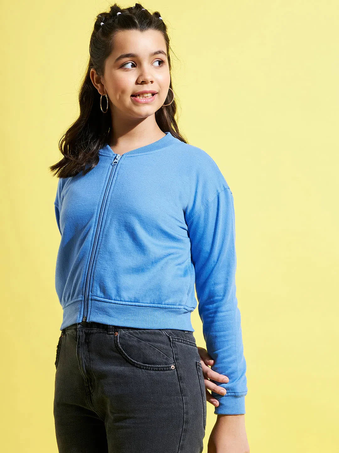 Girls Blue Flamingo Bomber Jacket - Cute Kids Clothing