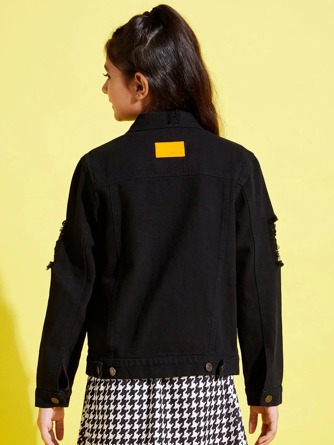 Girls Black Denim Jacket - Distressed Neon Kids Clothing