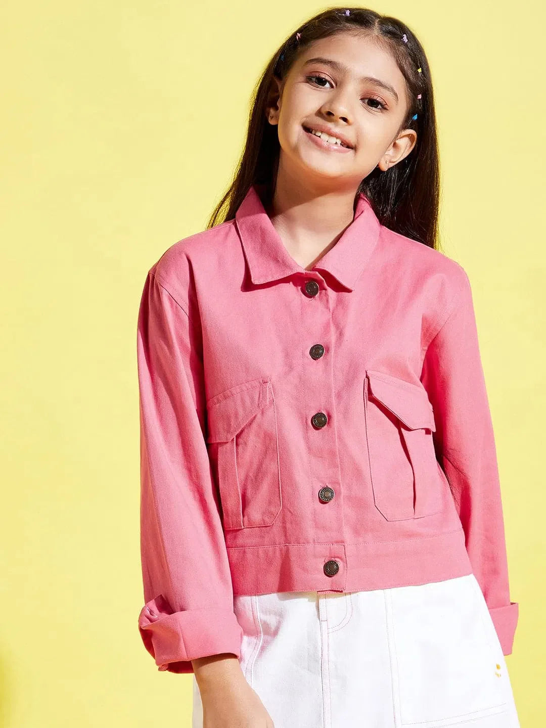 Girls Pink Twill Jacket - Kids Clothing, Jackets & Girls Dresses