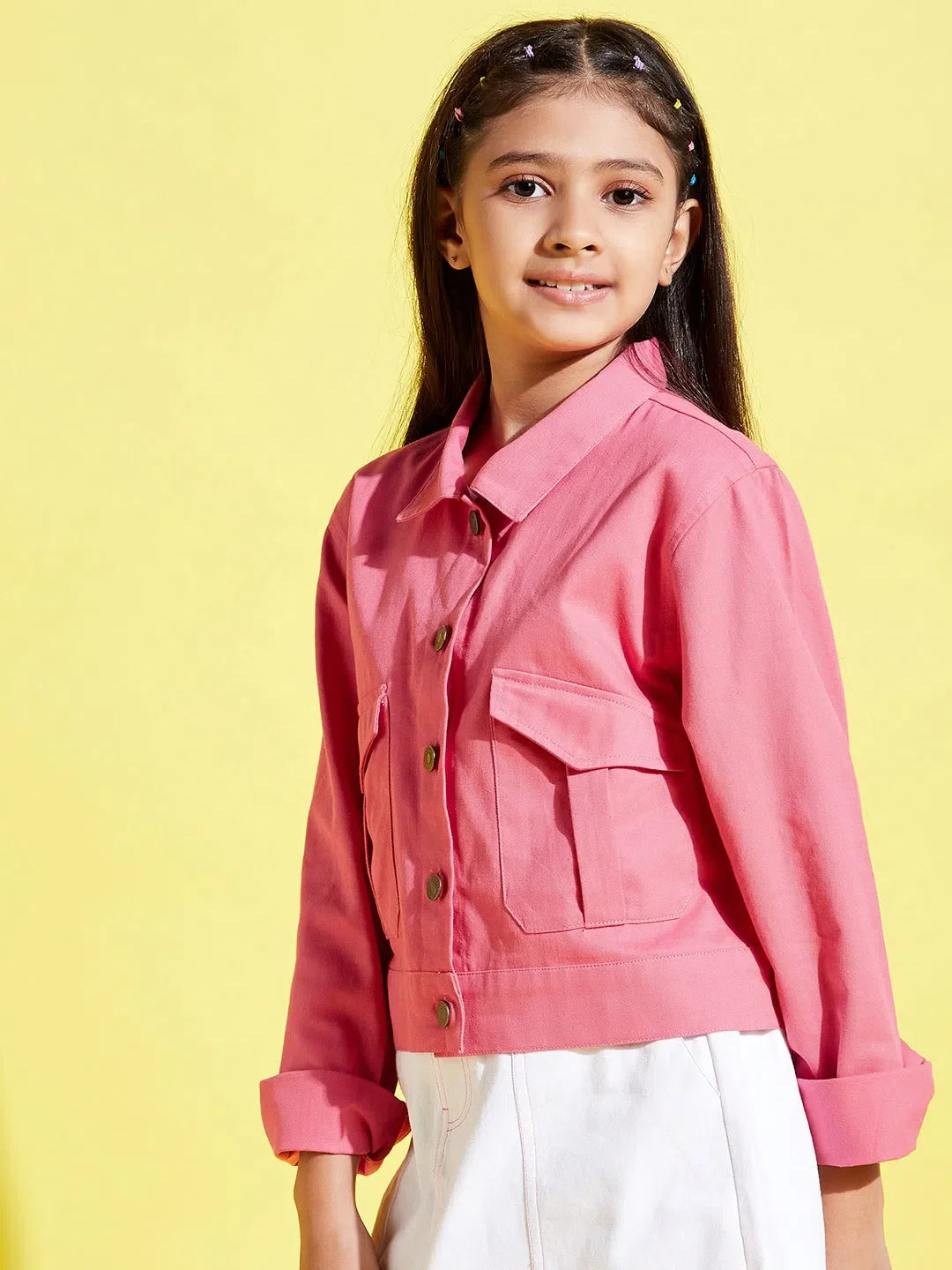Girls Pink Twill Jacket - Kids Clothing, Jackets & Girls Dresses