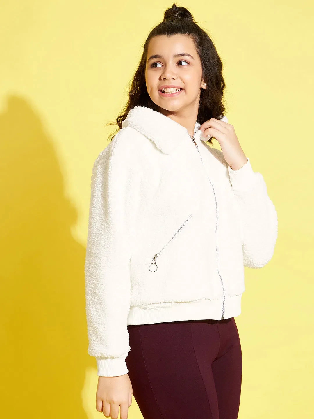 White Fur Zip Pocket Jacket - Girls Kids Clothing, Zippered