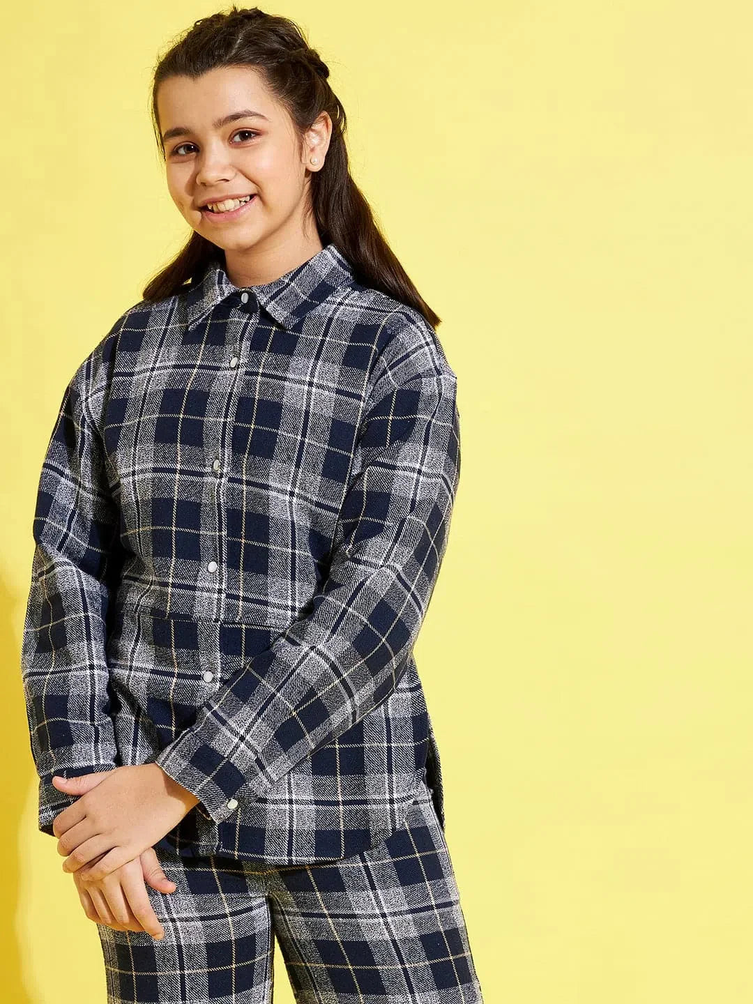Girls Navy & Grey Check Shacket - Kids Clothing, Girls Dresses