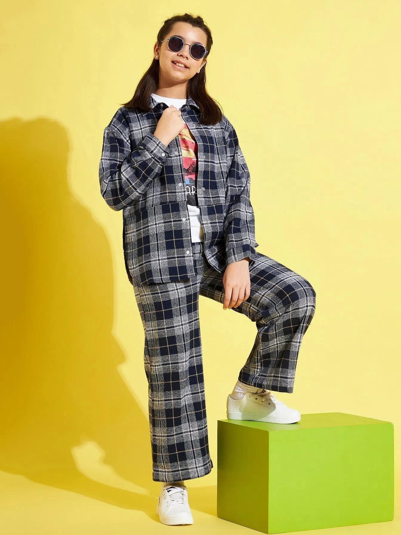Girls Navy & Grey Check Shacket - Kids Clothing, Girls Dresses
