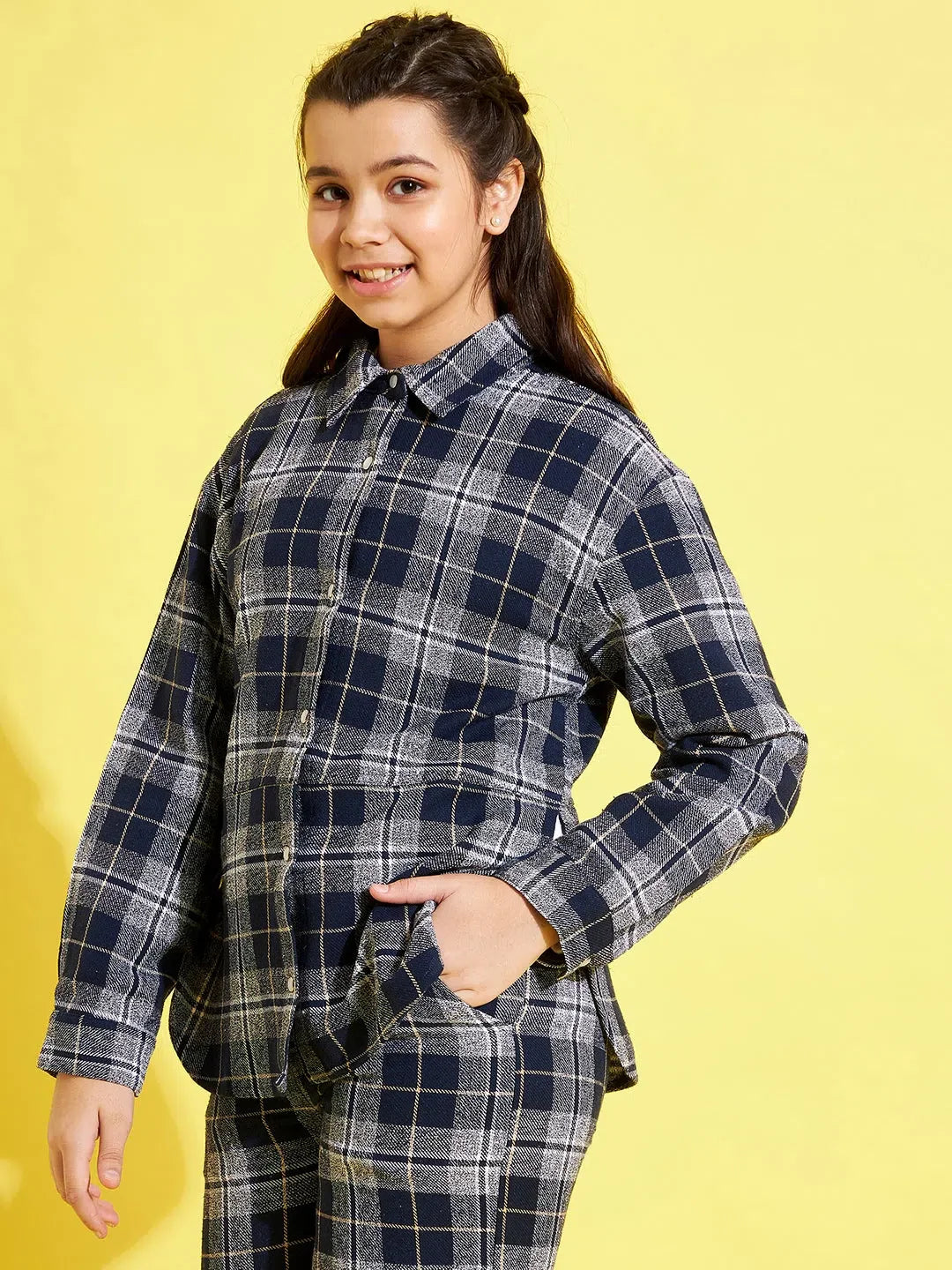 Girls Navy & Grey Check Shacket - Kids Clothing, Girls Dresses