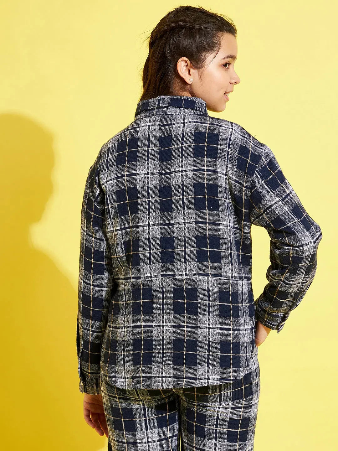 Girls Navy & Grey Check Shacket - Kids Clothing, Girls Dresses