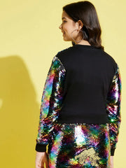 Girls Multicolor Sequin Mesh Crop Jacket
