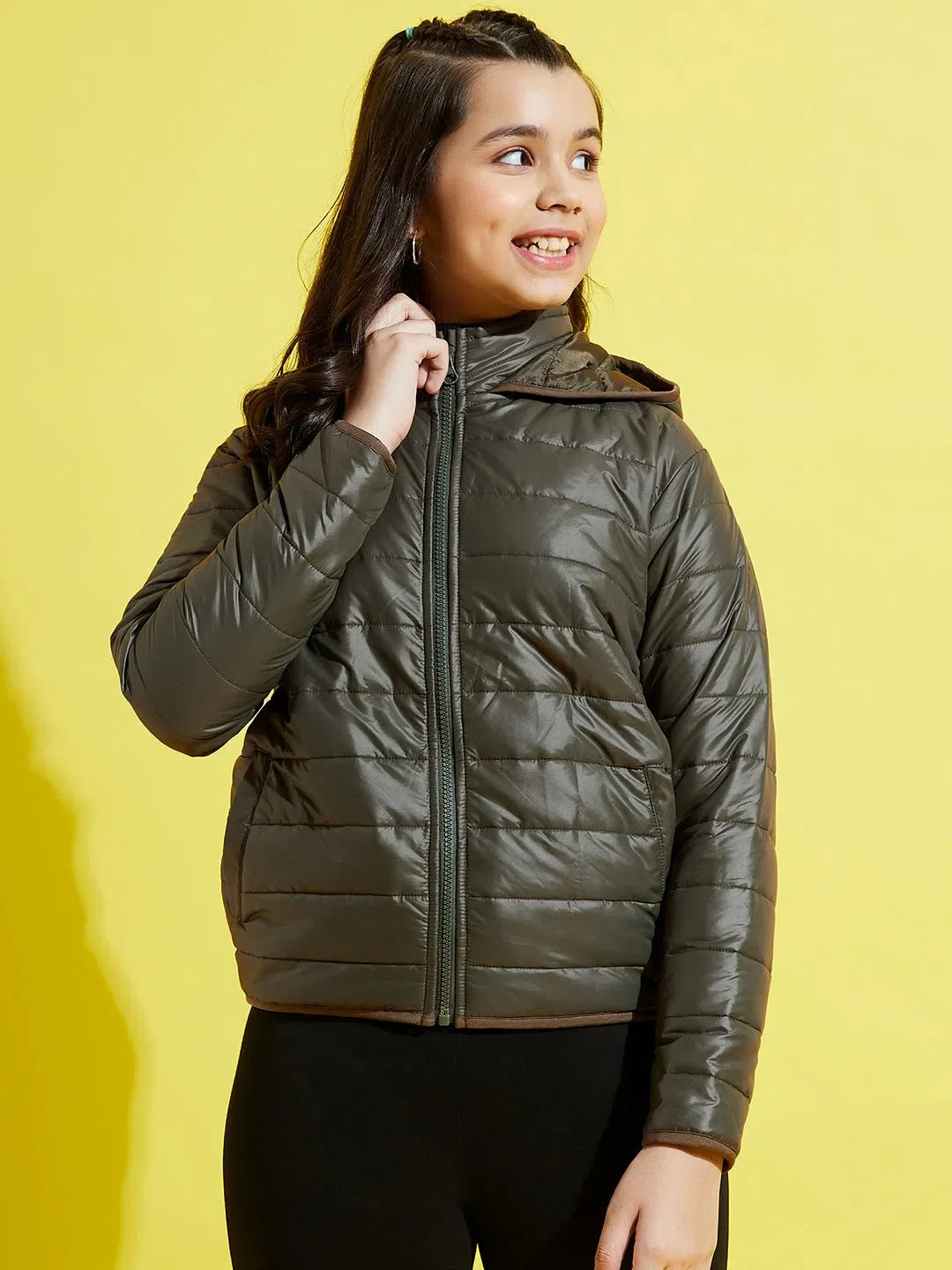 Girls Olive Quilted Hooded Jacket - Kids Clothing & Dresses