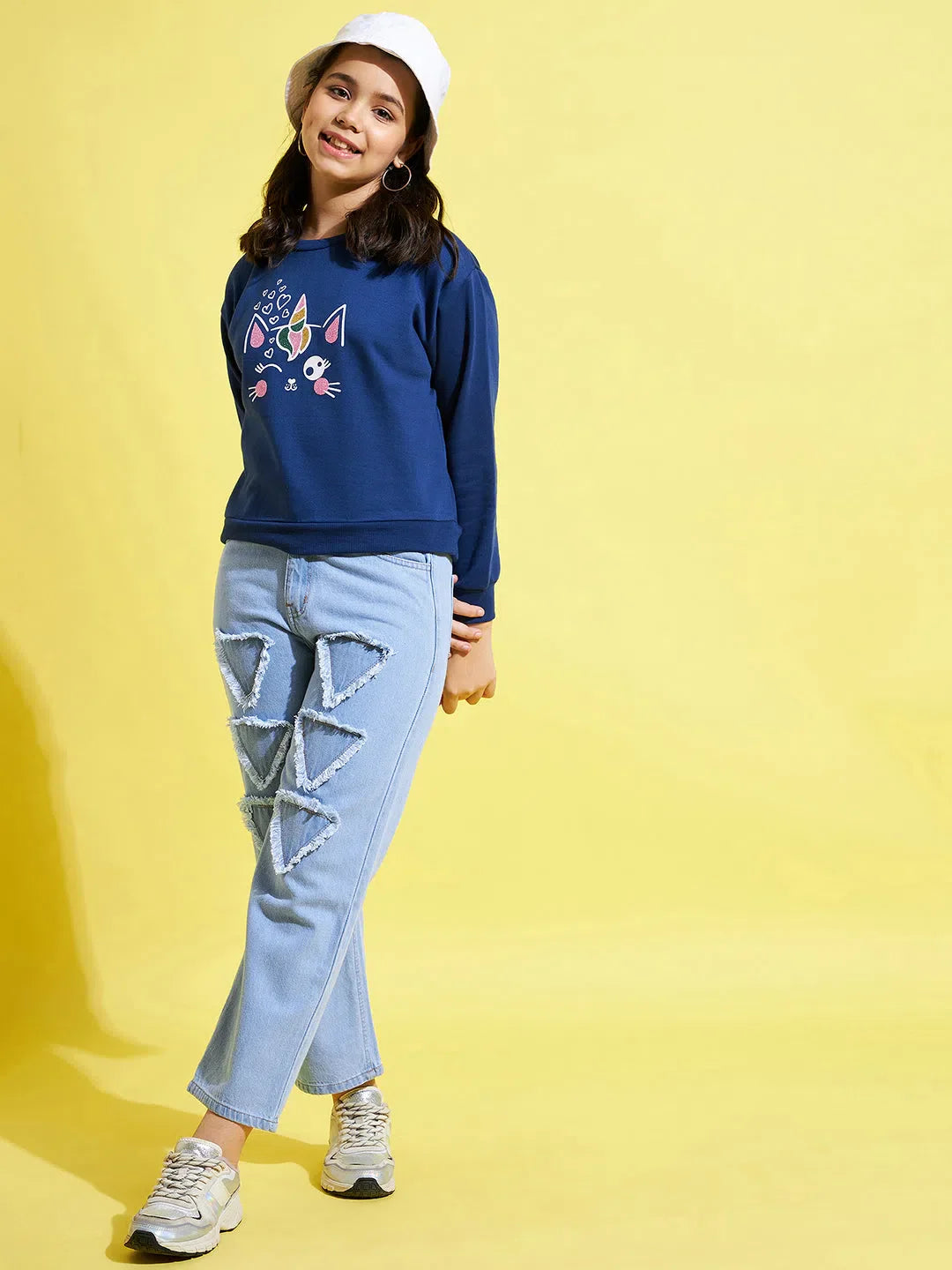 Girls Ice Blue Triangle Patch Jeans | Kids Clothing
