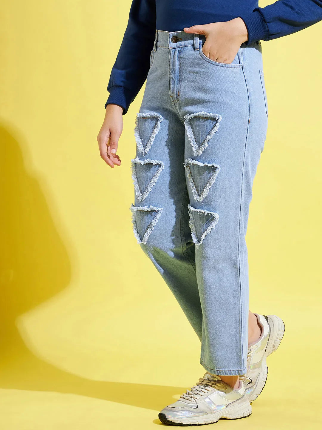 Girls Ice Blue Triangle Patch Jeans | Kids Clothing
