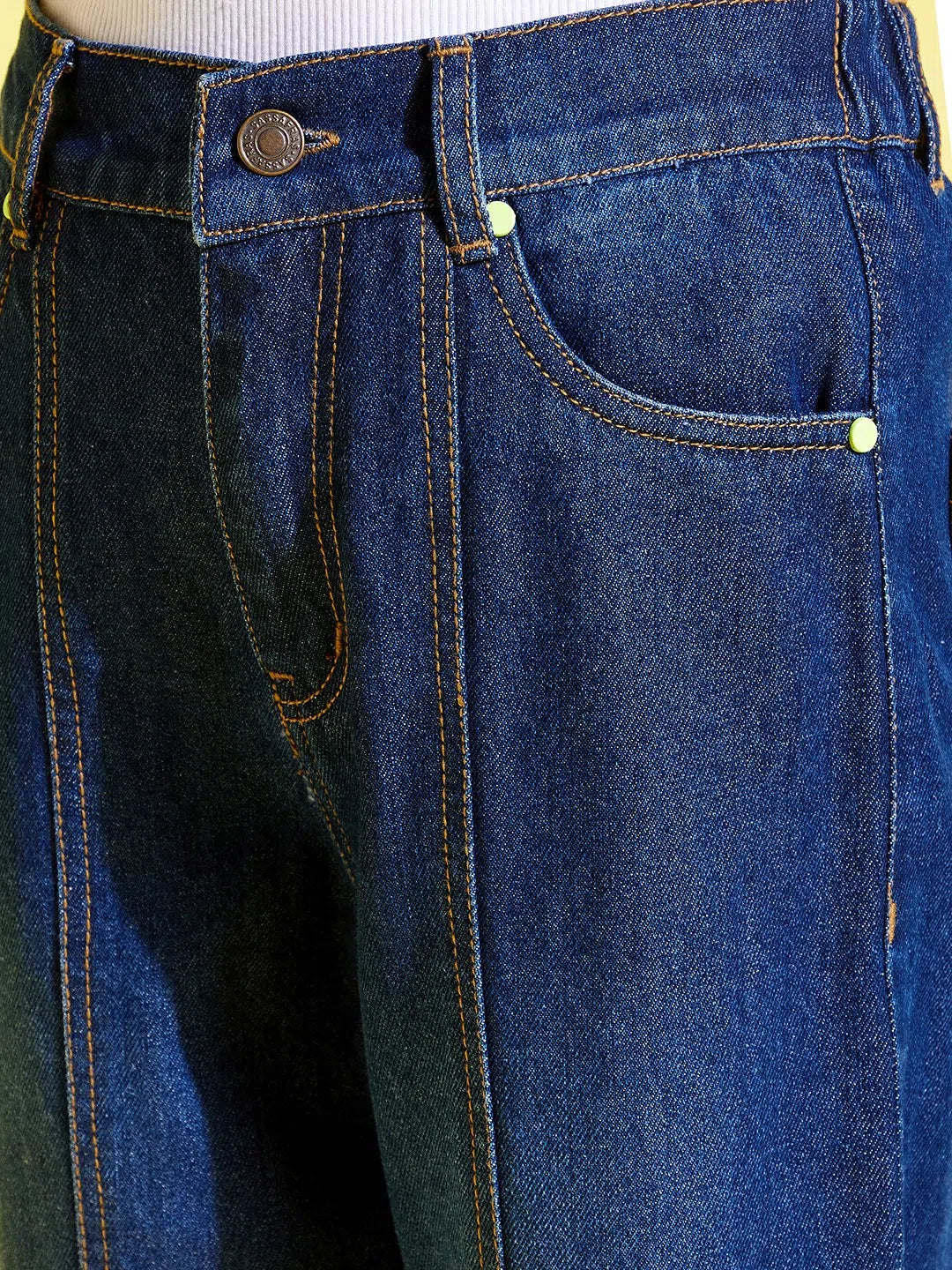 Girls Blue Snap Button Jeans | Straight Leg Denim Kids Clothing