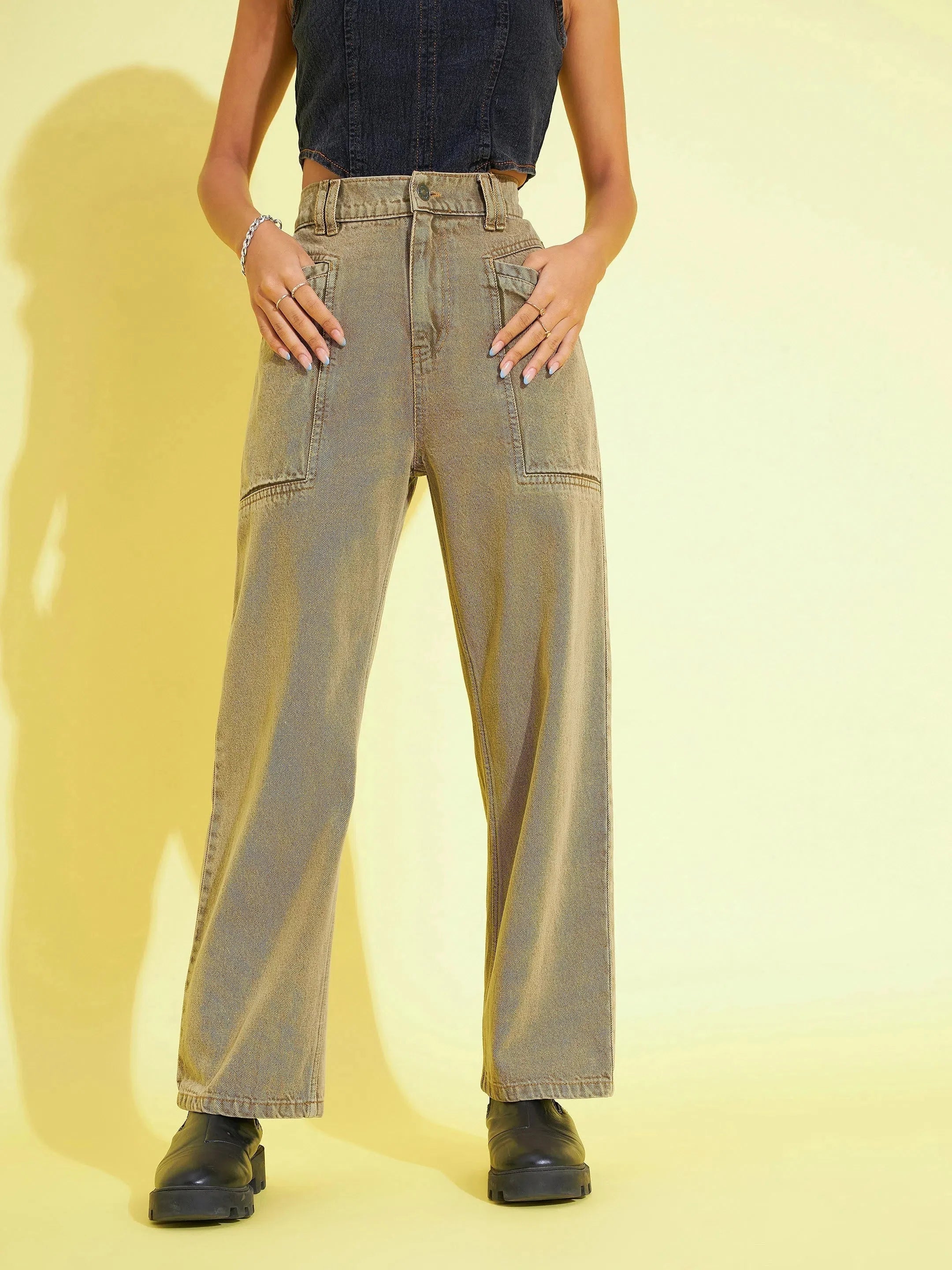 Brown Side Pocket Jeans - Stylish Girls Jeans | Kids Clothing