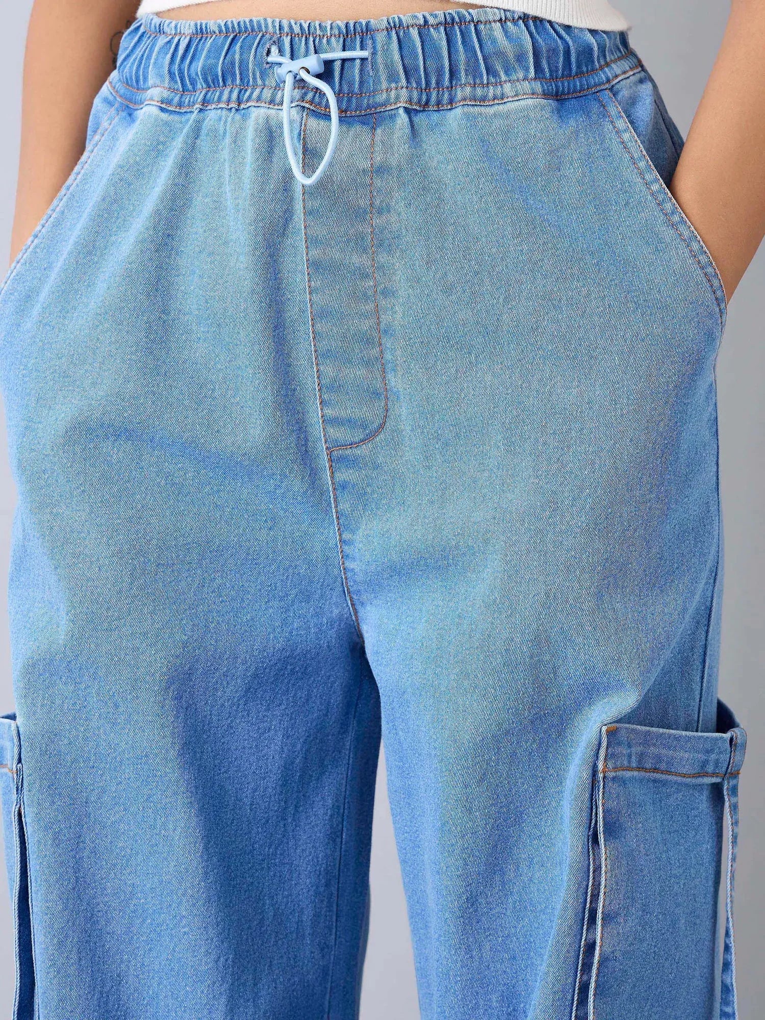 Ice Blue Cargo Jeans with Pockets - Girls Jeans & Clothing