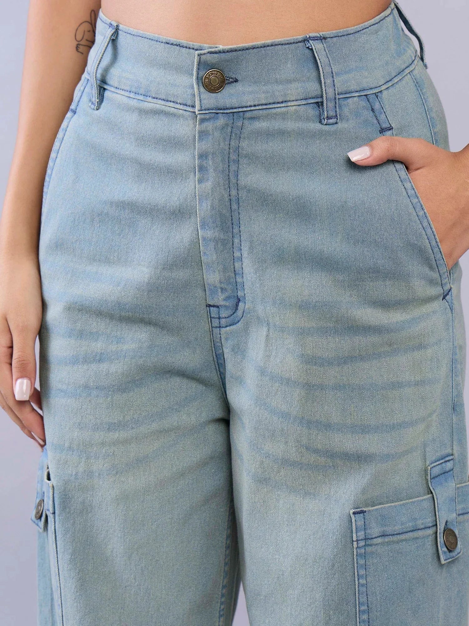 Girls Blue Wash Pintuck Cargo Jeans - Kids Clothing Online