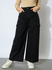 Girl Jet Black Denim Side Pocket Straight Jeans-NVJEAN0646