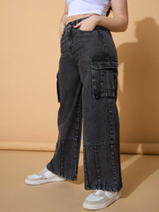 Girls Black Wash Hem Pin Tuck Straight Jeans-NVJEAN0729