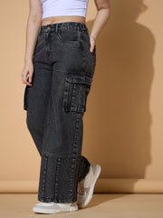 Girls Black Wash Hem Pin Tuck Straight Jeans-NVJEAN0729