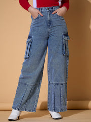 Girls Blue Wash Hem Pin Tuck Straight Jeans-NVJEAN0730