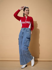 Girls Blue Wash Hem Pin Tuck Straight Jeans-NVJEAN0730