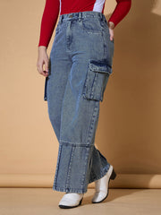 Girls Blue Wash Hem Pin Tuck Straight Jeans-NVJEAN0730