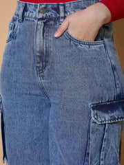 Girls Blue Wash Hem Pin Tuck Straight Jeans-NVJEAN0730