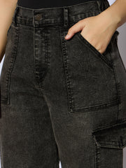 Girls Black Wash Multi Pockets Straight Jeans-NVJEAN0731