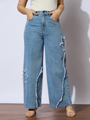 Girls Ice Blue Front Distrace Straight Jeans-NVJEAN0734