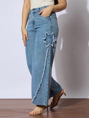 Girls Ice Blue Front Distrace Straight Jeans-NVJEAN0734