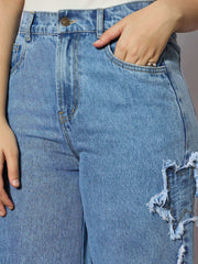 Girls Ice Blue Front Distrace Straight Jeans-NVJEAN0734