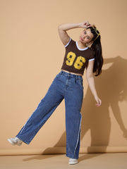 Girls Blue Wash Side Distressed Straight Jeans-NVJEAN0735