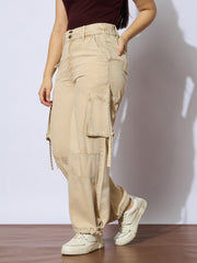 Girls Beige Multi Pockets Straight Jeans-NVJEAN0736