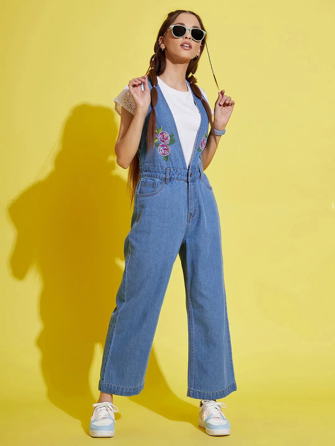 Girls Ice Blue Denim Jumpsuit - Stylish Kids Clothing