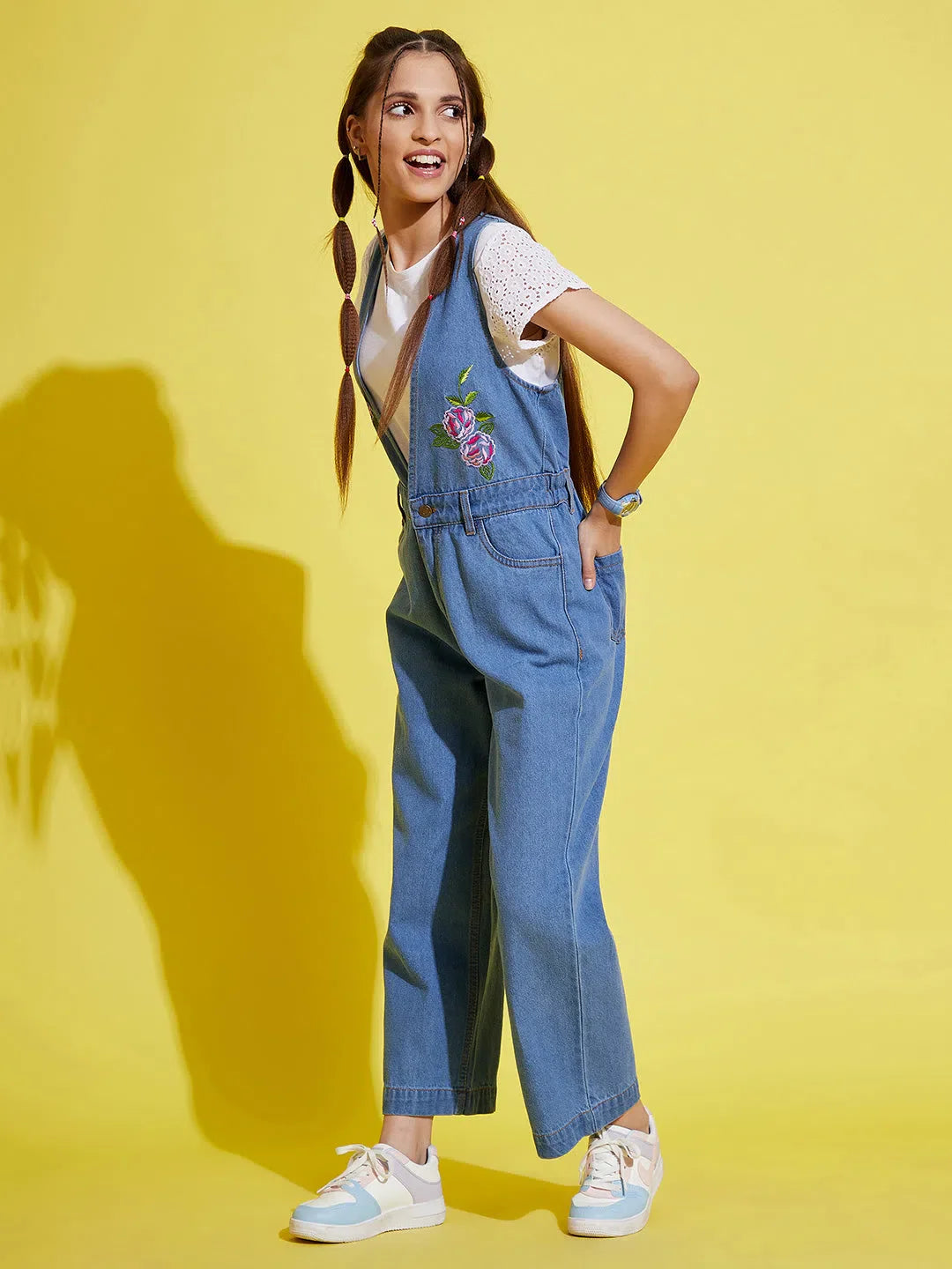 Girls Ice Blue Denim Jumpsuit - Stylish Kids Clothing