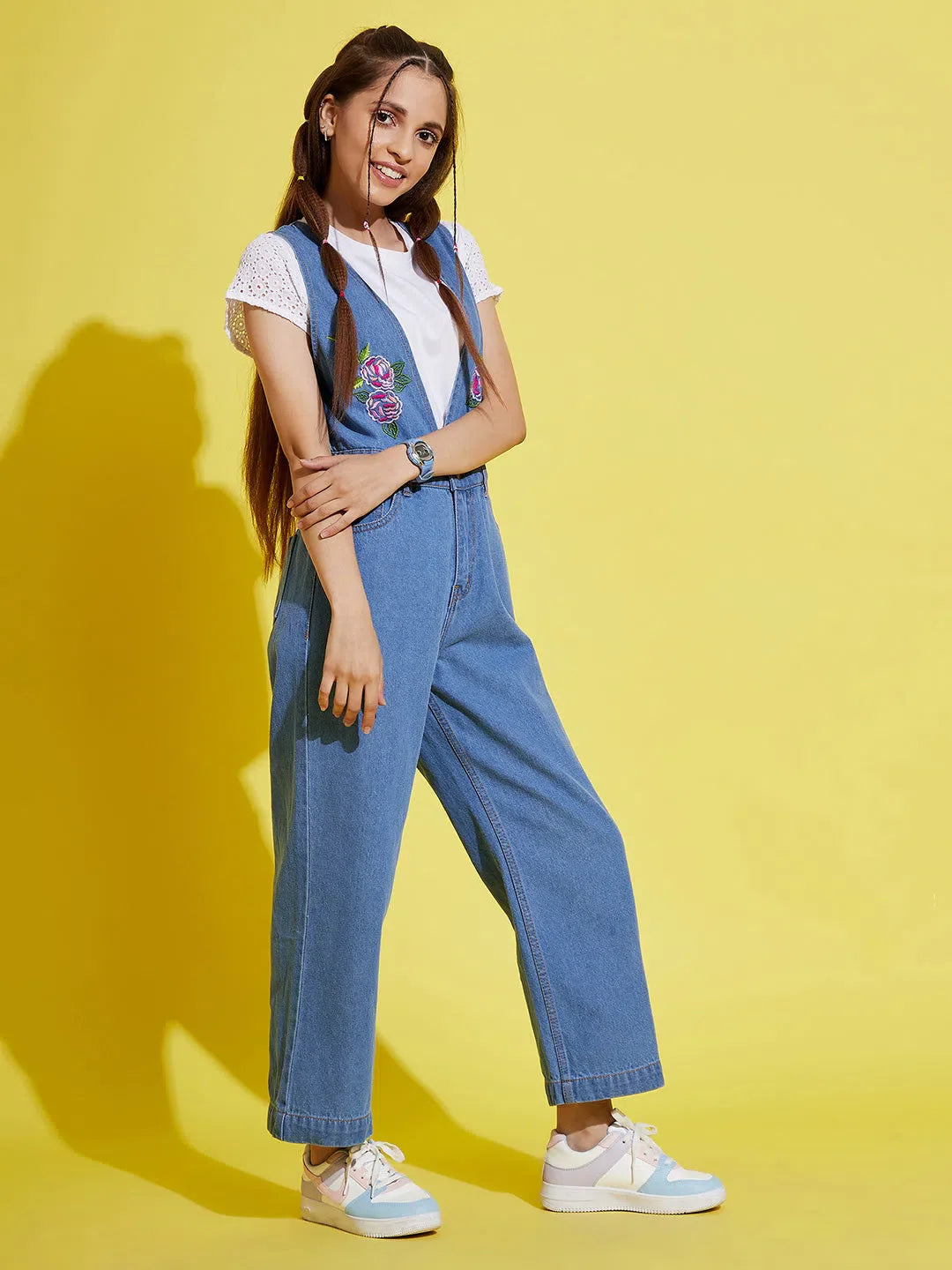 Girls Ice Blue Denim Jumpsuit - Stylish Kids Clothing