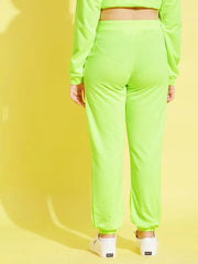 Girls Neon Green Terry Basic Drawstring Joggers