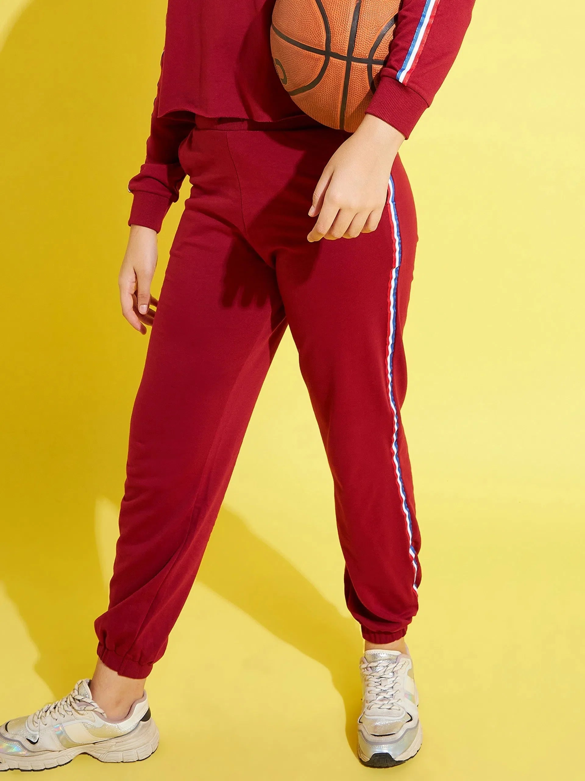 Girls Maroon Terry Joggers - Stylish Workout Pants Activewear