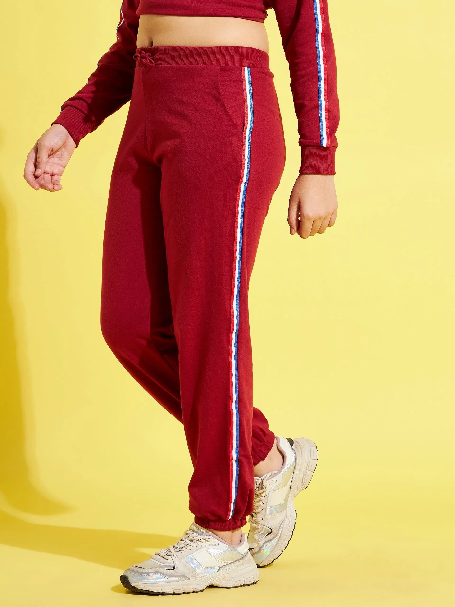 Girls Maroon Terry Joggers - Stylish Workout Pants Activewear