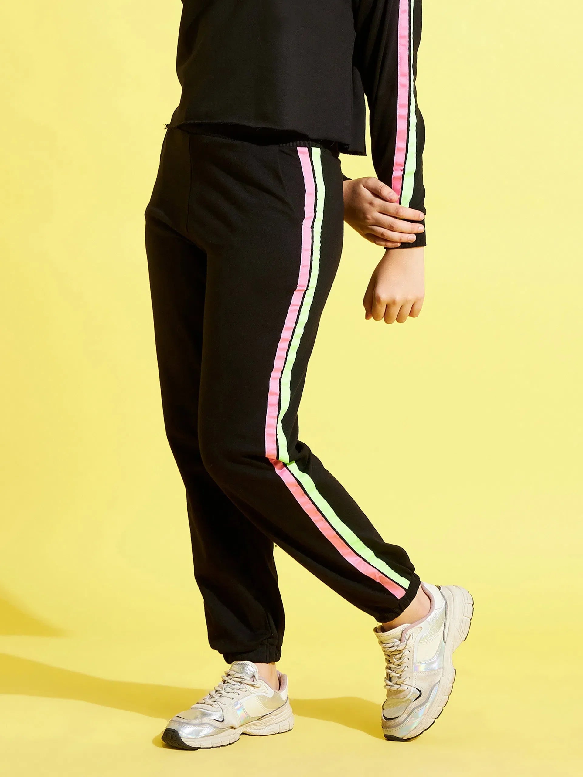 Black Terry Joggers with Side Tape | Women's Activewear Sets