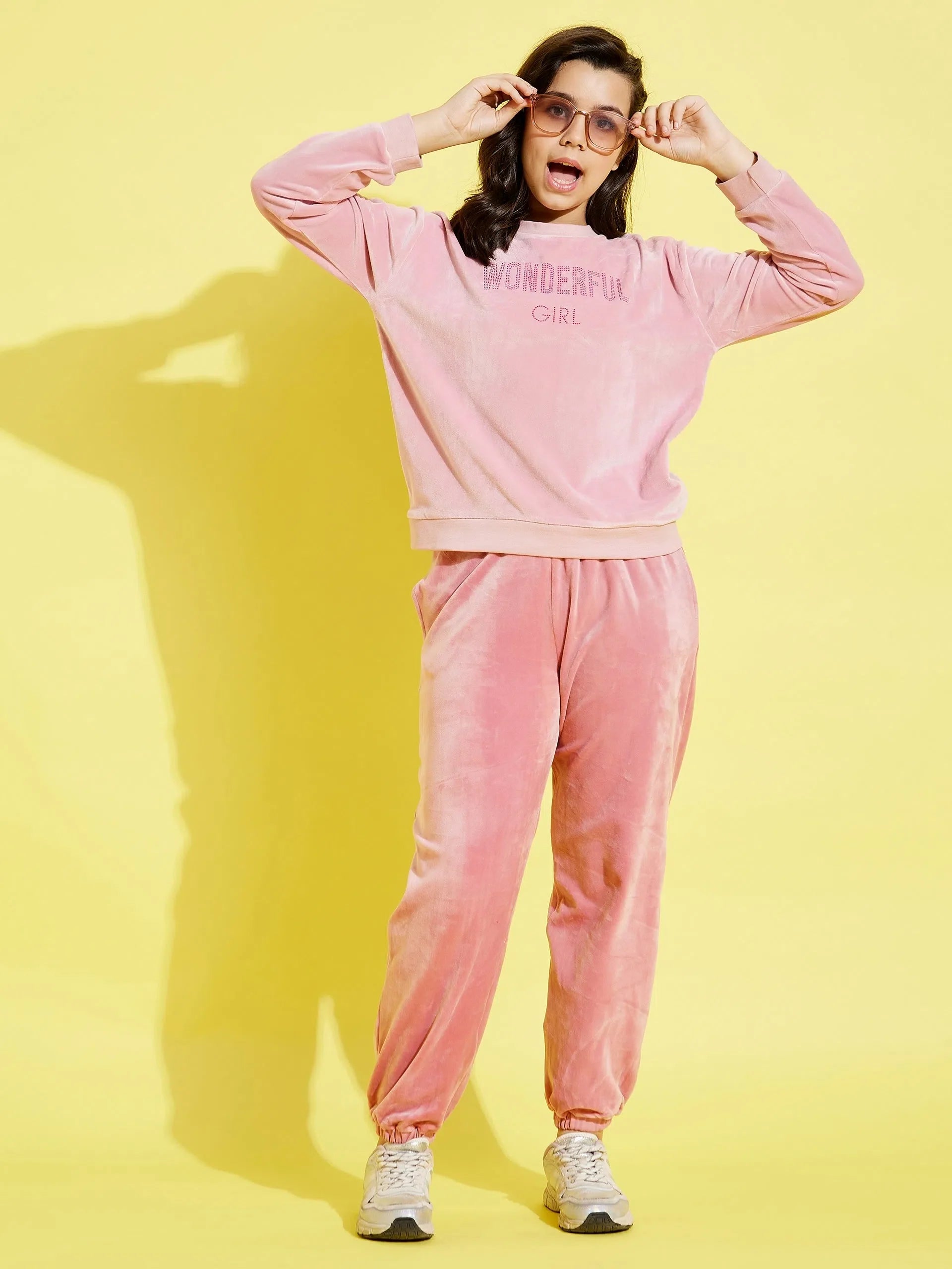 Pink Velour Studded Joggers | Girls Activewear Sets & Workout ...