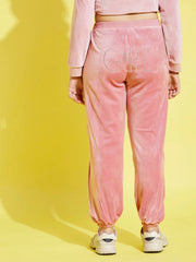 Girls Pink Velour Studded Girl Joggers