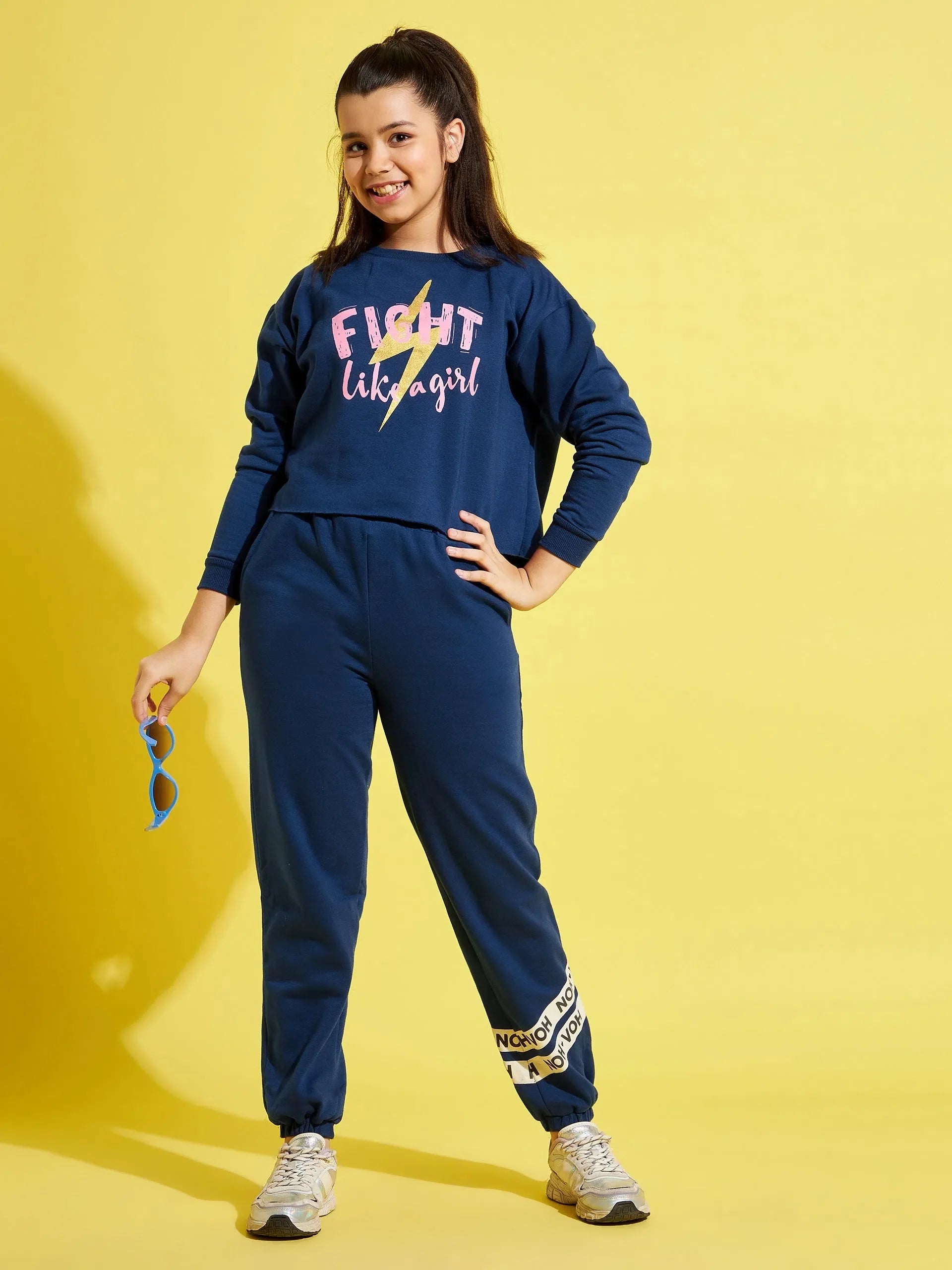 Girls Blue Fleece Joggers - Brand Tape Activewear Workout Pants