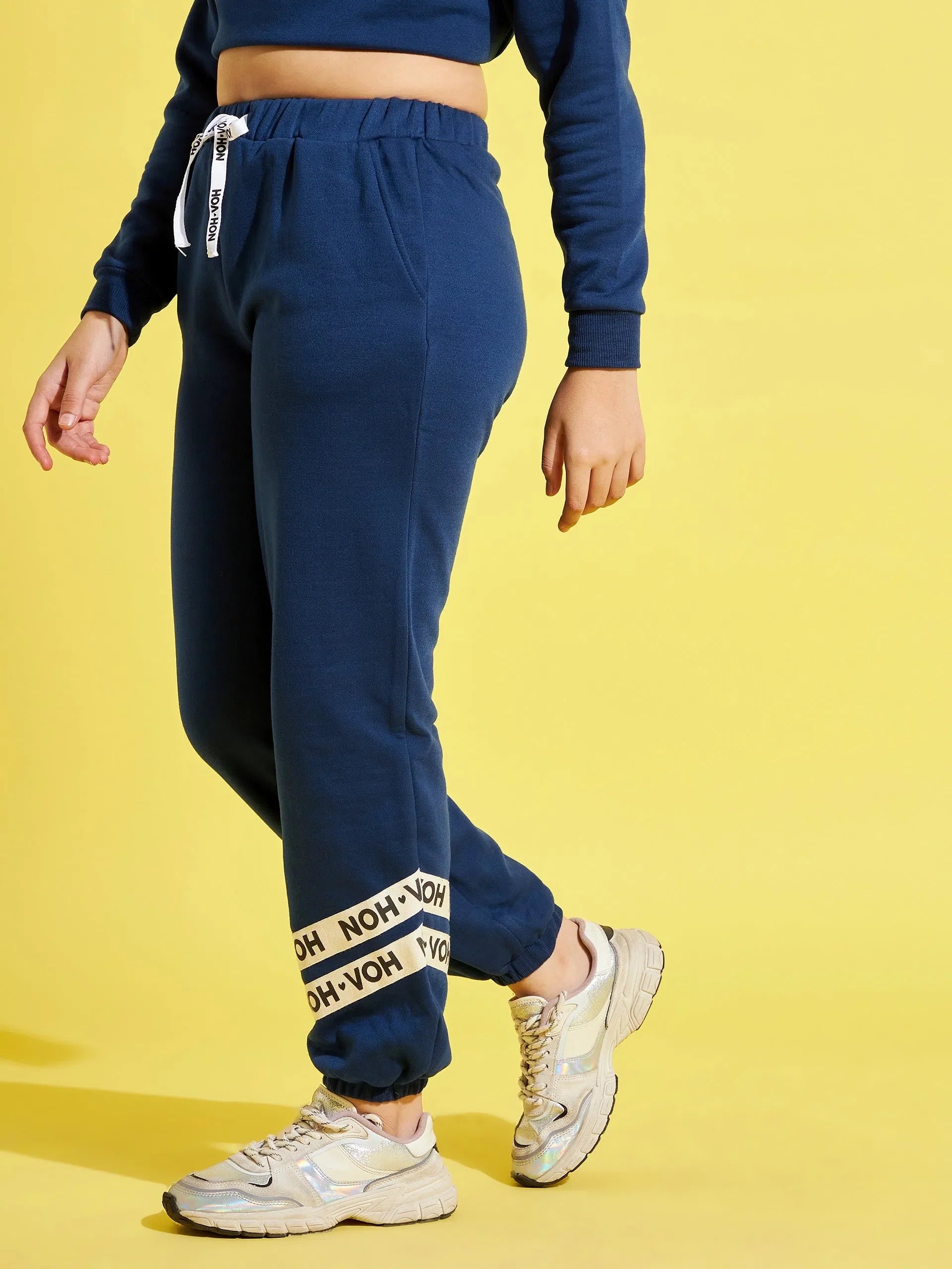 Girls Blue Fleece Joggers - Brand Tape Activewear Workout Pants