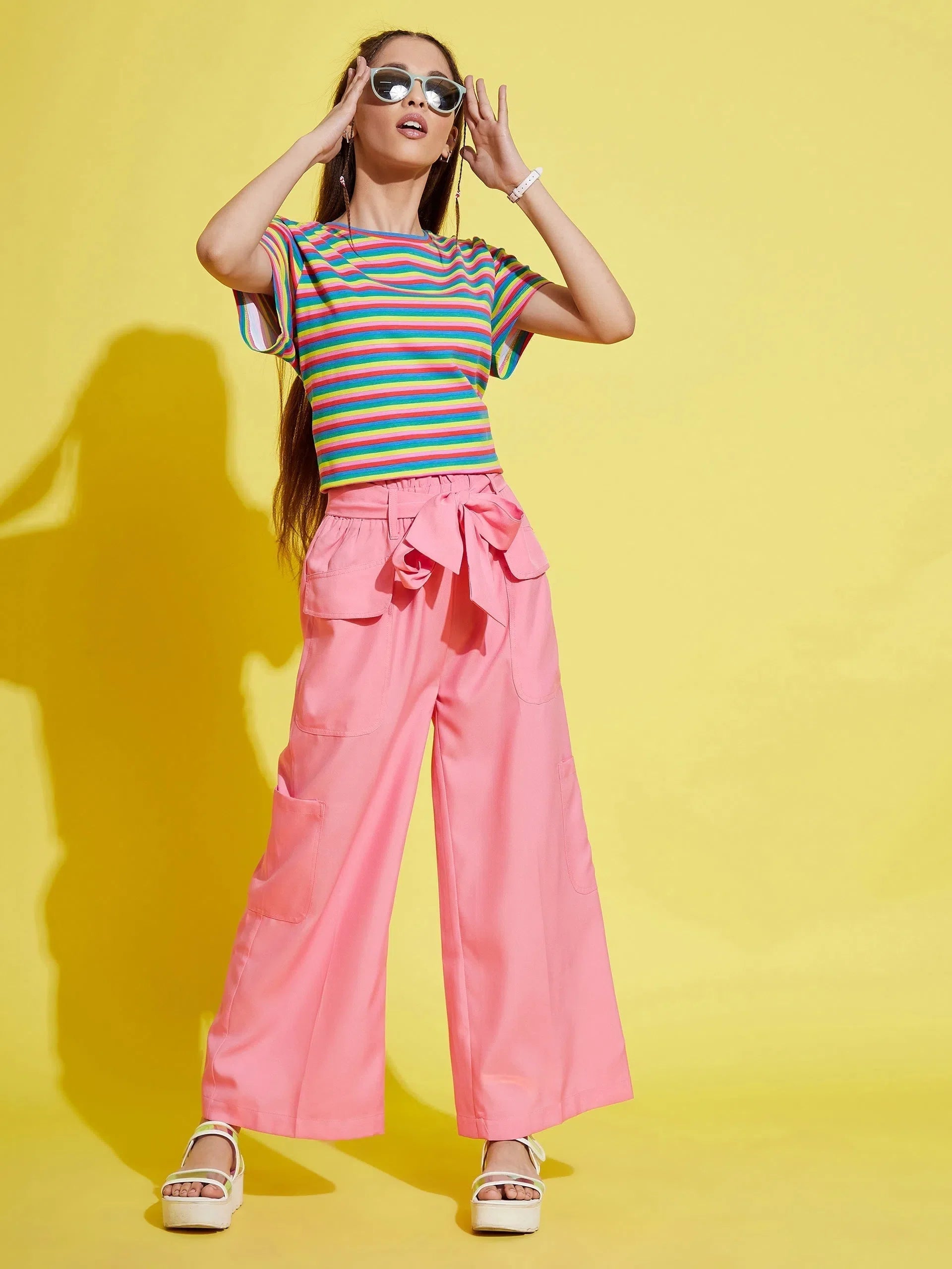 Girls Pink Paper Bag Pants - Trendy Kids Clothing for Girls
