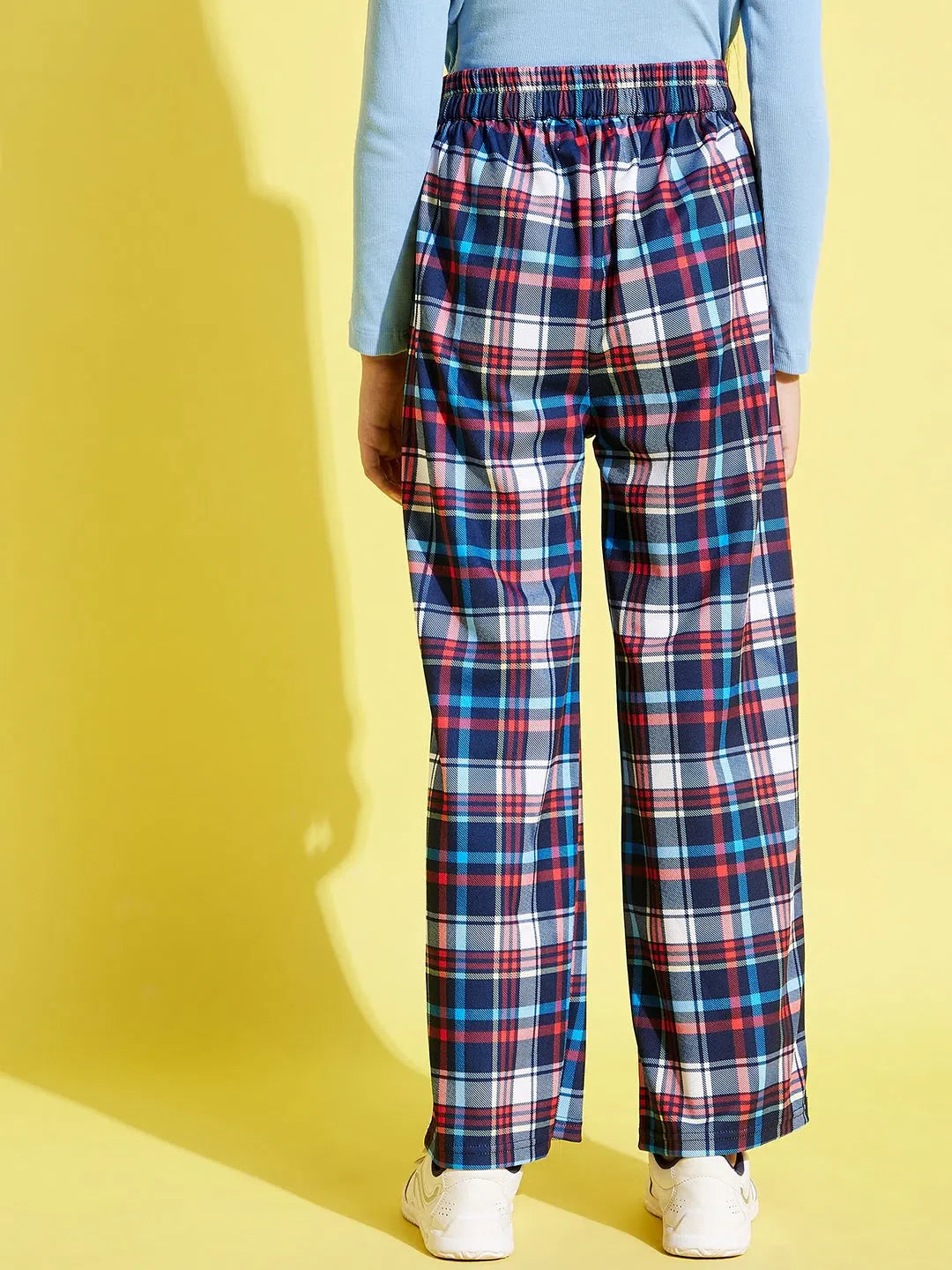 Girls Blue & Red Check Pants | Stylish Kids Clothing & Joggers