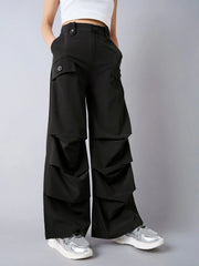 Girls Black Pintuck Parachute Cargos-NVPANT50890